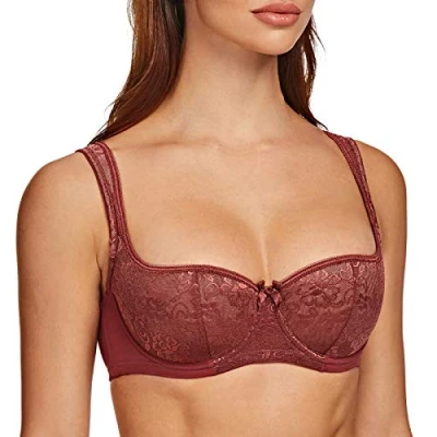 Abbildung von MELENECA Damen Balconette BH mit Bügel Sexy Spitzen Push Up Stütz Cabernet Rot 75F