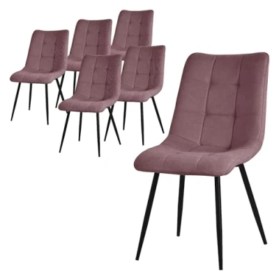 Abbildung von ML Design Esszimmerstühle 6er Set Altrosa, Wohnzimmerstühle mit Stoffbezug &amp; schwarzen Metallbeinen, Küchenstühle Rückenlehne, Polsterstühle für Esszimmer Wohnzimmer Küche Büro, Gepolsterte Sessel