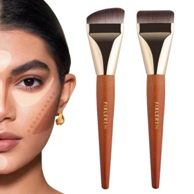 Abbildung von Fixleren 2 PCS Foundation Pinsel,Make up Pinsel,Ultra Thin Brush,Puderpinsel für Flüssiger Fondation Damen,Beauty Geschenke Frauen Mädchen. (braun)