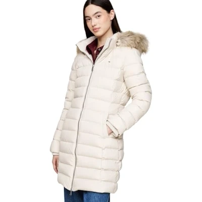 Abbildung von Tommy Jeans Steppmantel &quot;TJW ESSENTIAL HOODED DOWN COAT&quot;, mit Fellimitat, Logostickerei
