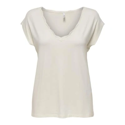 Abbildung von ONLY Normal Geschnitten Vausschnitt Tshirt basic, Damen, Größe: Large, Cloud dancer