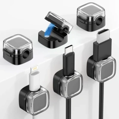 Abbildung von MoKo 6 Stück Magnetische Kabelschellen, Organizer Kabelmanagement, Kabelhalter Kabelclips Robust Magnetische, Kabel Management Clips für Nachttisch Schreibtisch Büro Auto Wand Glas, Schwarz