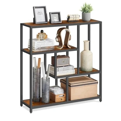 Abbildung von VASAGLE Bücherregal, Regal mit 4 Ablagen, Standregal, 30 x 100 103 cm, Aufbewahrungsregal, für Wohnzimmer, Büro, Schlafzimmer, Küche, vintagebraun tintenschwarz LLS134B01V1