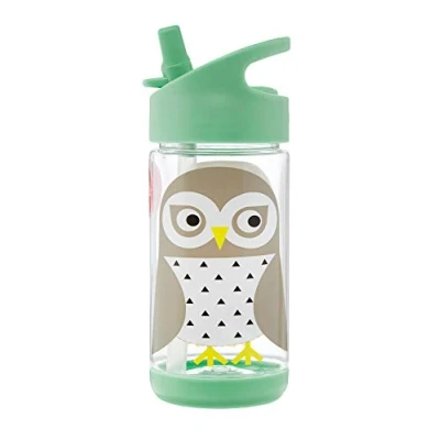 Abbildung von 3 Sprouts, Trinkhalmflasche aus Silikon für Kinder, ideal zum sicheren Halten und Transportieren von Wasser Getränken, verziert mit Eule, Minze, 350 ml