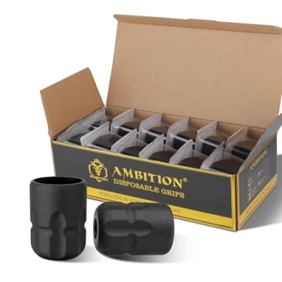Abbildung von Ambition Soldier P2 Einweg Tattoo Griffstücke 12 Stück 38 mm aus Gummi mit Klick Einstellsystem für die Tätowiermaschinen Soldier, Zetton, 32 Torped und Shura
