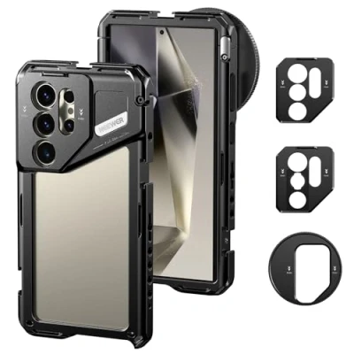 Abbildung von NEEWER S24 Ultra Handy Käfig Cage mit 67mm Filter Adapter 17mm hintere Objektiv Platine T Mount Objektivadapter Videorig Stabilisator kompatibel Samsung Galaxy Moment Serie PA042