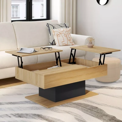 Abbildung von IDMarket Couchtisch mit 2 klappbaren Platten, rechteckig, Holz und Schwarz