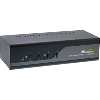 Abbildung von InLine 62654I KVM Desktop Switch, 4 fach, Dual Monitor, HDMI, 4K, USB 3.0, Audio