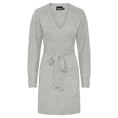 Abbildung von Pieces Ellen WRAP NOOS BC Strickkleid, Damen, Größe: Medium, Light grey melange
