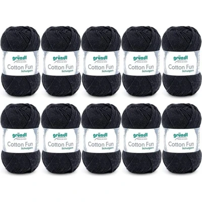 Abbildung von Gründl Cotton Fun Strickgarn/ Häkelgarn (weiches Garn aus 100% Baumwolle , OEKO TEX zertifiziert, 50 g/115 m, Nadelstärke: 3 4, 10 Knäuel á g), Schwarz, 27.00 x 11.00 07.00 cm
