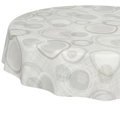 Abbildung von ANRO Tischdecke Wachstuch abwaschbar Wachstuchtischdecke Wachstischdecke Kreise Geometrie Weiß Silber Rund 140cm