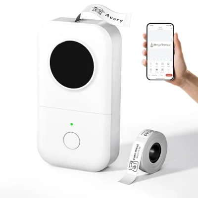 Abbildung von Phomemo D30 Etikettendrucker,Bluetooth Beschriftungsgerät Selbstklebend Thermo Mini Etikettiergerät,Ettikettiergeraet Geeignet für Zuhause,Schule,Büro,Label Printer Smartphones und Tablets Weiß