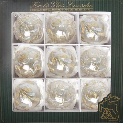 Abbildung von Krebs Glas Lauscha Weihnachtsbaumkugel &quot;Glitterdekor, Weihnachtsdeko, Christbaumschmuck, Christbaumkugeln Glas&quot;, (Set, 9 St.), mundgeblasen