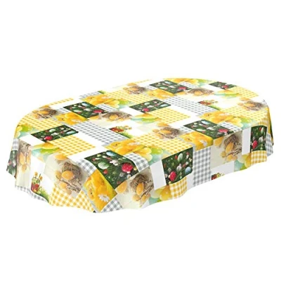 Abbildung von Wachstuchtischdecke abwaschbar Garten Tischdecke Wachstuch Rund Oval Eckig Indoor Outdoor Ostern Osterei Karo Küken 280x140cm