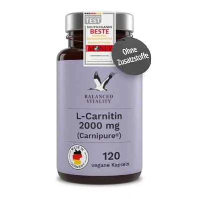 Abbildung von L Carnitin Hochdosiert 2000 mg Premium: Carnipure® von Lonza 120 vegane Kapseln Laborgeprüft Ohne Zusätze Balanced Vitality