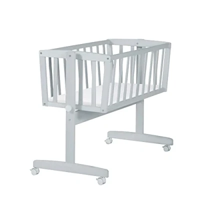 Abbildung von roba Babywiege inkl. Matratze 40 x 90 cm Wiegefunktion mit Feststellknopf + Bremsrollensatz Wiegen Set für Babys Vliesmatratze Holz taupe/grau