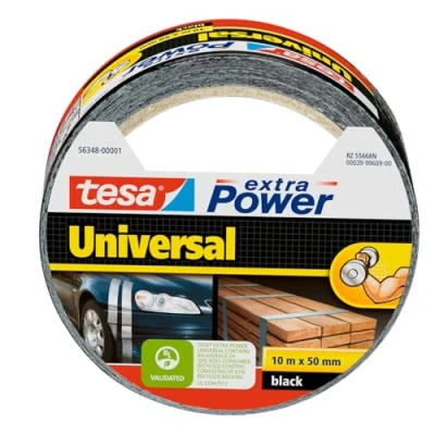 Abbildung von tesa extra Power Universal Gewebeband Gewebeverstärktes Ductape zum Reparieren, Befestigen, Bündeln, Verstärken oder Abdichten Schwarz 10 m x 50 mm