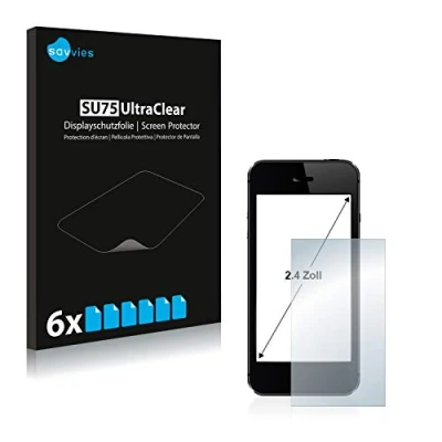 Abbildung von Savvies 6x Schutzfolie 2.4&quot; für Smartphones und Handys mit 2,4 Zoll (6.1 cm) [36.98 x 49.29 mm, 4:3] Displayschutz Folie Ultra Transparent