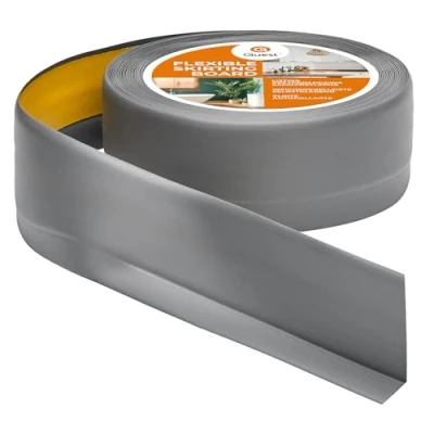 Abbildung von Quest Weichsockelleiste Selbstklebend 50 mm x 20 Sockelleiste PVC, Flexible Abschlussleiste, Knickleiste für Küche, Badezimmer, Wand, Boden Dekorativ, UV Beständig 25 Meter, Grau