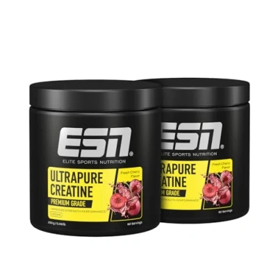 Abbildung von ESN Ultrapure Creatine Monohydrate, 2 x 250 g, 124 Portionen, Fresh Cherry, Creatin Pulver, mikrofein &amp; optimal löslich, vegan made in Germany