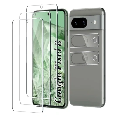 Abbildung von Fyqzio [3+2 Stück Gehärtetes Glas Schutzfolie kompatibel mit Google Pixel 8 und Kamera,Keine Blasen,9H Härte,Anti Scratch,HD Displayschutz für
