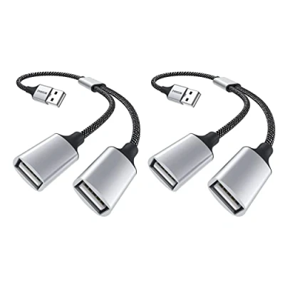 Abbildung von MOSWAG USB Splitter, auf 2USB Buchse Adapter, Y Splitter Adapter Dual 2.0 Verlängerungskabel für Stromkabel zum Aufladen/Datenübertragung/Laptop/Mac/Auto