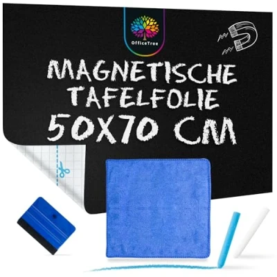 Abbildung von OfficeTree Magnetfolie magnetische Tafelfolie selbstklebend 50x70 cm großes , inklusive Tuch und 2x Kreide