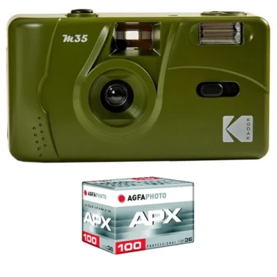 Abbildung von KODAK M35 Kamera, wiederaufladbar, 35 mm, festes Weitwinkelobjektiv, optischer Sucher, integrierter Blitz, AAA Batterie