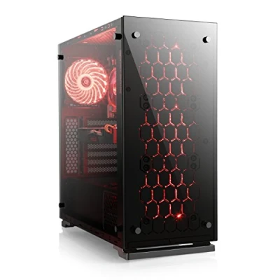 Abbildung von Gaming PC Gehäuse Vega Midi Tower, RGB Beleuchtung (inkl. Steuerung), Glas Seitenteil, Front, vormontierte Lüfter, ATX, Micro schwarz