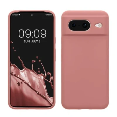 Abbildung von kwmobile Hülle kompatibel mit Google Pixel 8 Silikon Handy Case Handyhülle weiche Oberfläche kabelloses Laden Winter Rose