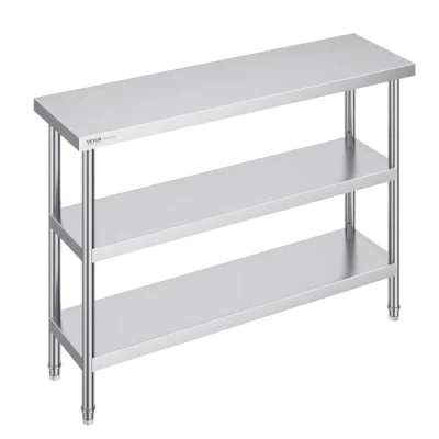 Abbildung von VEVOR Lebensmittel Zubereitungstisch aus Edelstahl, 356 x 1219 864 mm gewerblicher Küchenarbeitstisch, mit 2 verstellbaren Unterregalen, für Grill, Küche, Zuhause und Garage