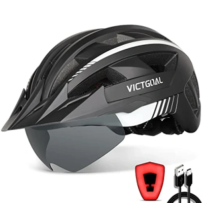 Abbildung von VICTGOAL Fahrradhelm Herren Damen MTB Helm mit Abnehmbarer Magnetische Schutzbrille Visier Atmungsaktiv 21 Belüftungskanäle Radhelm Einstellbare Fahrradhelme (L: 57 61cm, Schwarz Weiß)