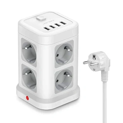 Abbildung von Steckdosenleiste USB 3680W 16A,JSVER 8 Fach mit 4 Mehrfachsteckdose (5 V/3,4 A,17W) Steckdosenturm Schalter Steckerleiste 2m Kabel Weiß