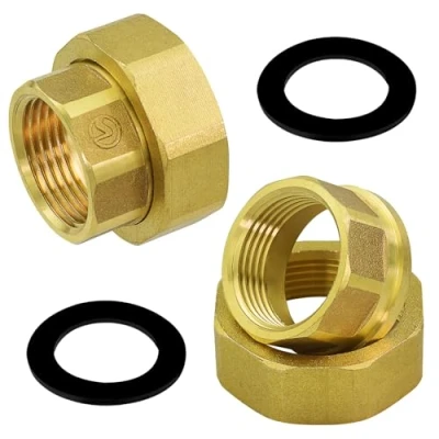 Abbildung von Kaelah 2 Stück Pumpenverschraubung 1 1/2&quot; x 1&quot;, Hahnverlängerung 1/2 zoll, Aus Messing DN25 inkl für Umwälzpumpe Pumpe Heizung Fitting Montage mit Verschraubung Heizungspumpe Flachdichtung