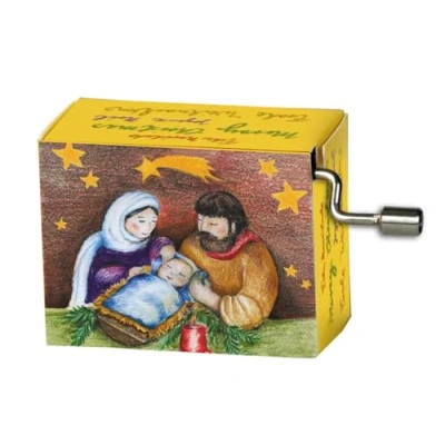 Abbildung von Fridolin Spieluhr Kurbel Spieldose Melodie &quot;Stille Nacht&quot; Weihnachten Krippe, (Set, 1 tlg), montiert auf Resonanzboden