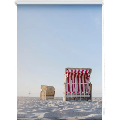 Abbildung von LICHTBLICK ORIGINAL Seitenzugrollo &quot;Rollo Klemmfix, ohne Bohren, Verdunkelung, Strandkorb Blau Beige&quot;, verdunkelnd, Verdunkelung energiesparend, freihängend