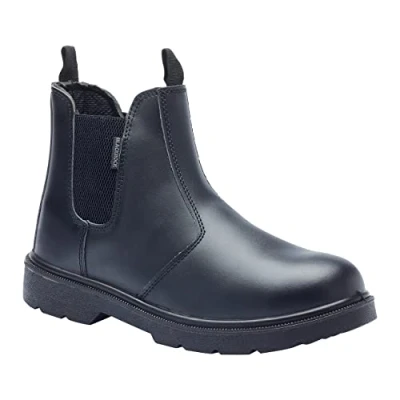 Abbildung von Blackrock Safety Dealer Stiefel in Schwarz mit Stahlkappe und Schutz Zwischensohle aus Stahl. Arbeitsstiefel Stahlkappe, ideal für Bau, Landwirtschaft Uniformen.