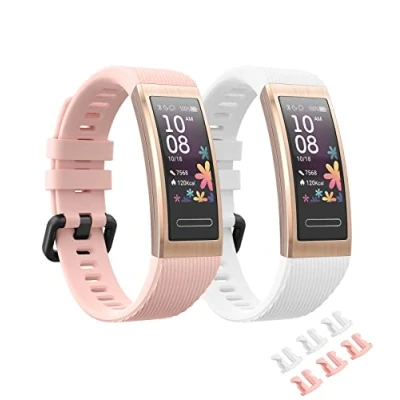 Abbildung von MoKo 2er Pack Armband Kompatibel mit Huawei Band 4 Pro/Band 3 3, Weiches Silikon Ersatzarmband Sportarmband Wechselarmband, Rosa/Weiß