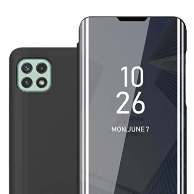 Abbildung von Cadorabo Hülle kompatibel mit Samsung Galaxy A22 5G Schutzhülle TPU Silikon Case 360 View Spiegel, Slim Kratzfest Weiche Gummi Rundumschutz Cover für in Schwarz