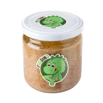 Abbildung von Mandelmus braun cremige Nussmus aus 100% braunen Mandeln ohne Zuckerzusatz ungeschälte geröstet in feinem Erdnussöl naturreines vegan &amp; glutenfrei Foodino (350g Glas)