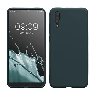 Abbildung von kwmobile Hülle kompatibel mit Huawei P20 weiches TPU Silikon Case Cover geeignet für kabelloses Laden Dunkler Schiefer