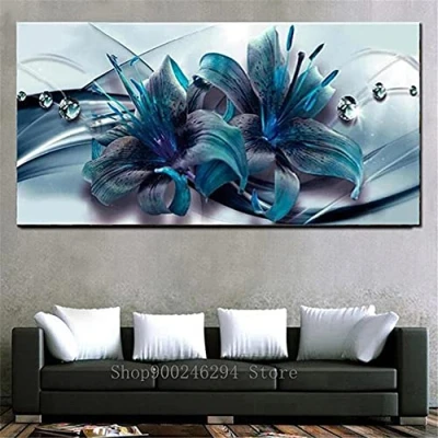 Abbildung von Diamond Painting groß Voll Abstrakte blaue Blume 5D Diamant Bilder Erwachsene, Kinder,Daiments Set,Anfänger Diamantmalerei, DIY 60x120cm,24x48in