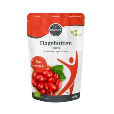 Abbildung von BORCHERS Hagebutten Pulver 450g, Pflanzliche Ballaststoffe, leicht löslich, von Natur aus vegan, ohne Zusätze, geschmacks und geruchsneutral, Bio Qualität, vielseitig einsetzbar
