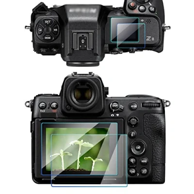 Abbildung von Z8 Z9 Top + Displayschutzfolie, kompatibel mit Nikon Kamera, 2 Stück, FANZR 0,3 mm Härtegrad 9H, kratzfest, gehärtetes Glas