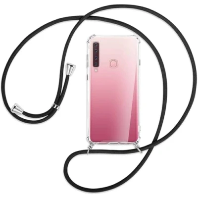 Abbildung von Handykette kompatibel mit Samsung Galaxy A9 2018 Handyhülle Transparent Silikon Schutzhülle Necklace Hülle Band Handy Kette Case Schnur zum Umhängen,Schwarz