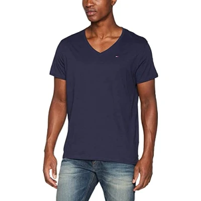 Abbildung von Tommy Jeans Herren TJM ORIGINAL Jersey V Neck Tee DM0DM04410 Kurzarm Strickoberteile, Blau, 3XL Plus Tall