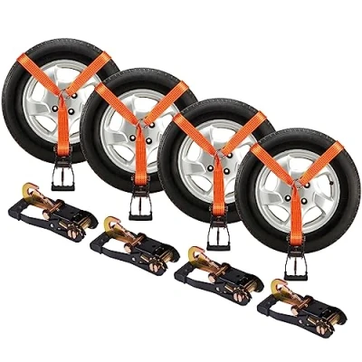 Abbildung von VEVOR Unterlegkeil Spanngurt Set, 50,8 x 3048 mm Spanngurte Autotransport, 4 teiliges Anhänger Spannsystem 5000 kg Bruchlastkeit, ATVs, UTVs, Anhänger, und Zubehör Orange