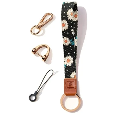 Abbildung von SENLLY Schlüsselband Wristlet Keychain Lanyard Strap Handschlaufe Schlüsselanhänger mit echtem Leder, für Schlüssel, Mobile Handys Telefon, Kamera, Charms