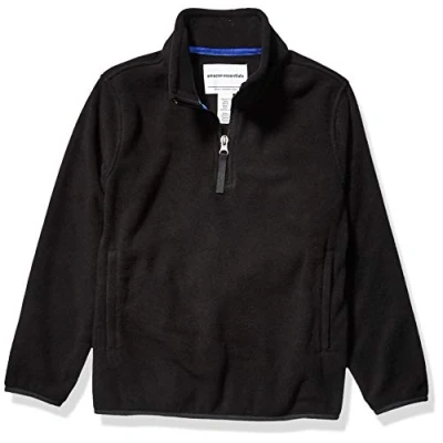 Abbildung von Amazon Essentials Jungen Pulloverjacke aus Polarfleece mit Viertelreißverschluss, Schwarz, 10 Jahre