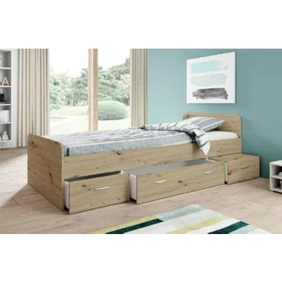 Abbildung von möbelando Bradford Modernes Einzelbett mit 3X Schubkästen 90 x 200 cm Praktisches Jugendzimmer Kojenbett in Artisan Eiche 95 66 204 (B/H/T)